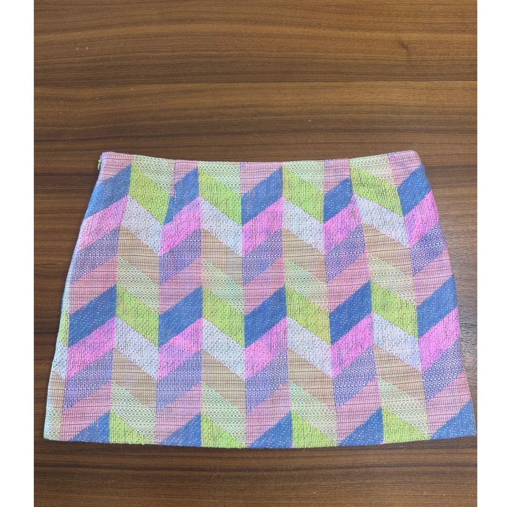 Milly Pastel Tweed Chevron Mini Skirt Size 12 Neon Clueless Mean Girls Retro Mod - Picture 2 of 7